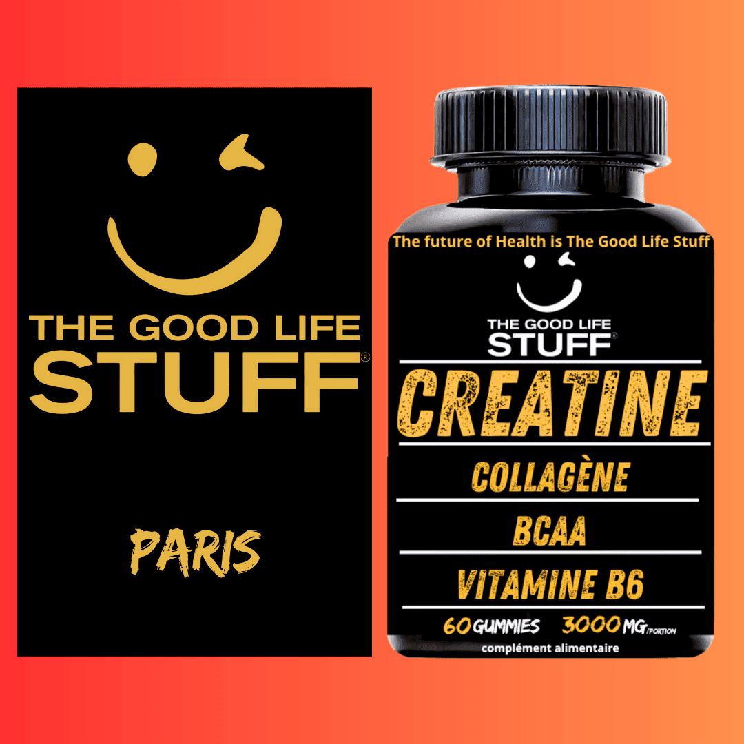 Creatine Monohydrate Gummies 3g/Collagene Marin/Musculation Pre Workout BCAA/Vitamine B6/Sport/Fitness/Vegan/Sans Gluten/Sans OGM/Sans Sucre/Gout Naturel Fraise/Femme/Homme/60 Bonbon Créatine/20 jours The Good Life Stuff