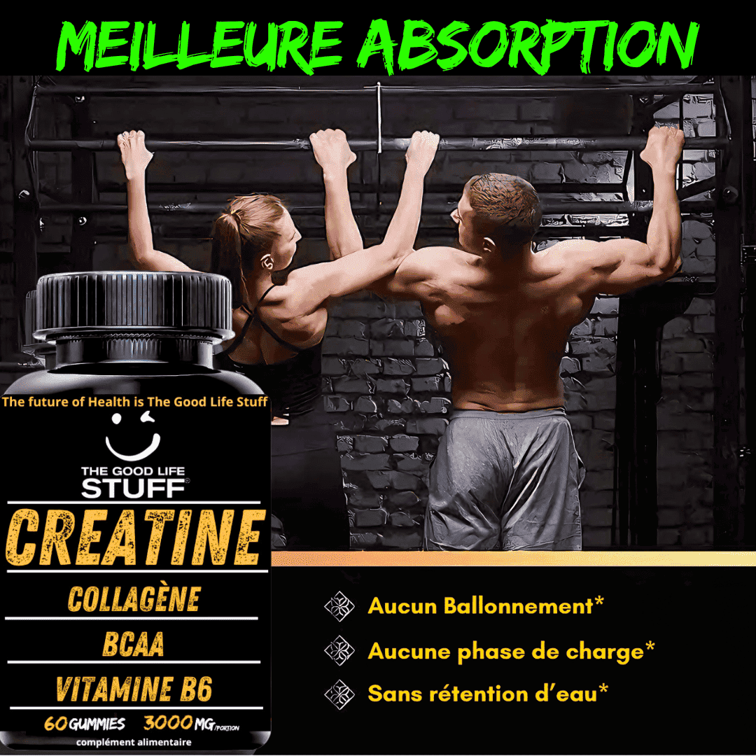 Creatine Monohydrate Gummies 3g/Musculation BCAA Pre Workout/Collagene/Vitamine B6/Sport/Fitness/Vegan/Sans Gluten/Sans OGM/Sans Sucre/Gout Naturel Fraise/Femme/Homme/60 Bonbon Créatine Santé/20 jours