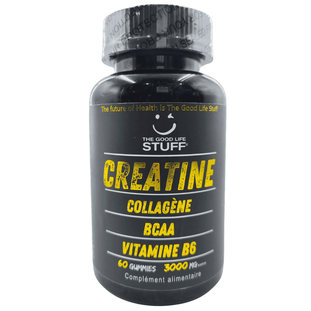 Creatine Monohydrate Gummies 3g/Musculation BCAA Pre Workout/Collagene/Vitamine B6/Sport/Fitness/Vegan/Sans Gluten/Sans OGM/Sans Sucre/Gout Naturel Fraise/Femme/Homme/60 Bonbon Créatine Santé/20 jours