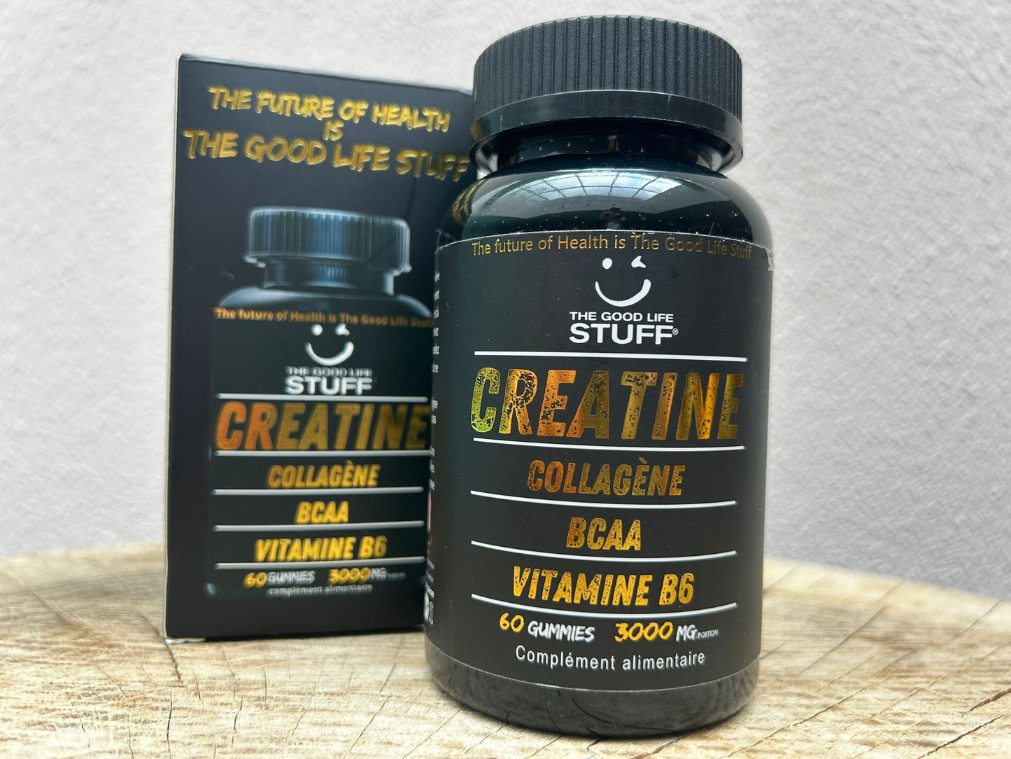 Creatine Monohydrate Gummies 3g/Collagene Marin/Musculation Pre Workout BCAA/Vitamine B6/Sport/Fitness/Vegan/Sans Gluten/Sans OGM/Sans Sucre/Gout Naturel Fraise/Femme/Homme/60 Bonbon Créatine/20 jours The Good Life Stuff