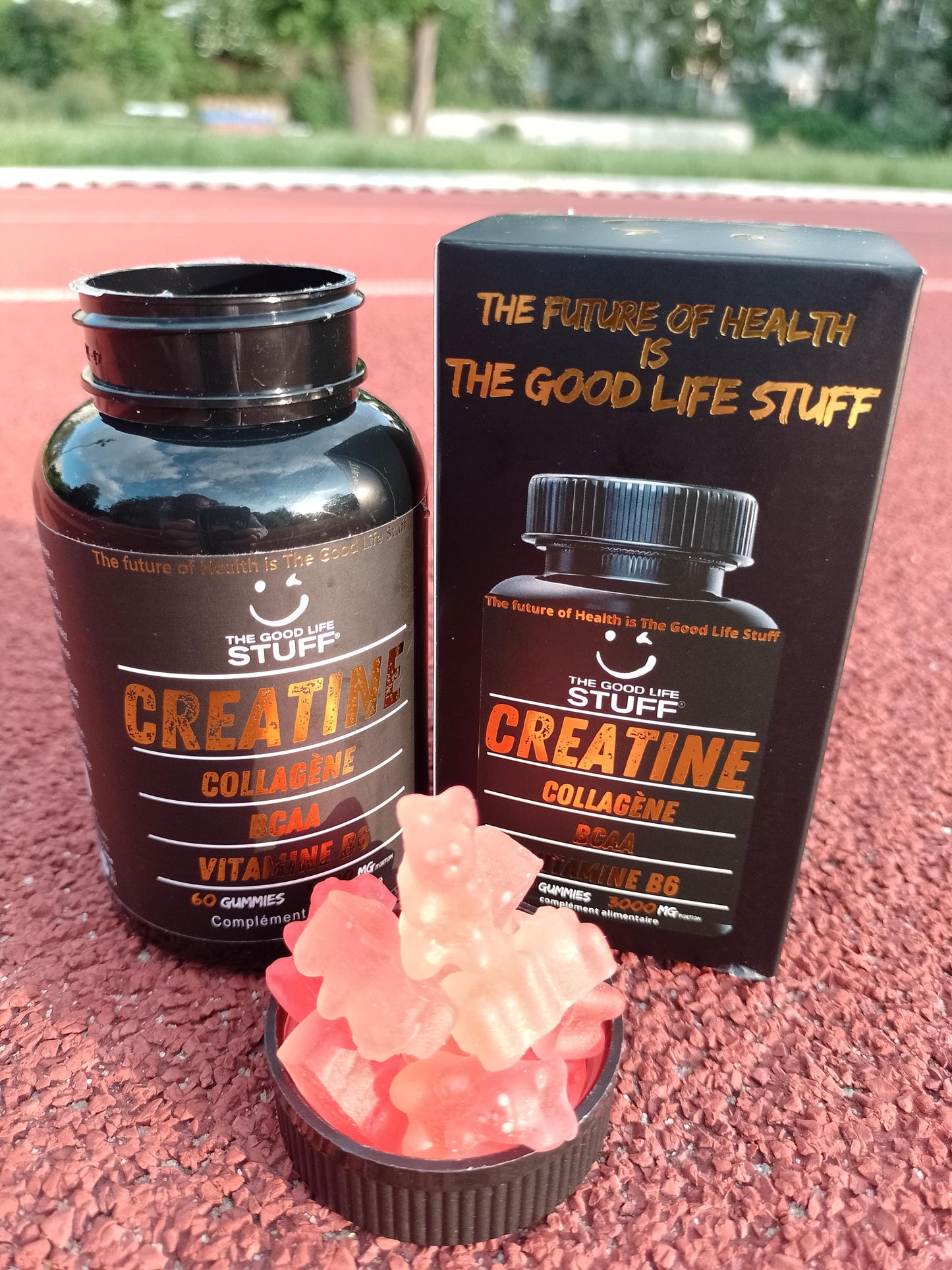 Creatine Monohydrate Gummies 3g/Collagene Marin/Musculation Pre Workout BCAA/Vitamine B6/Sport/Fitness/Vegan/Sans Gluten/Sans OGM/Sans Sucre/Gout Naturel Fraise/Femme/Homme/60 Bonbon Créatine/20 jours The Good Life Stuff