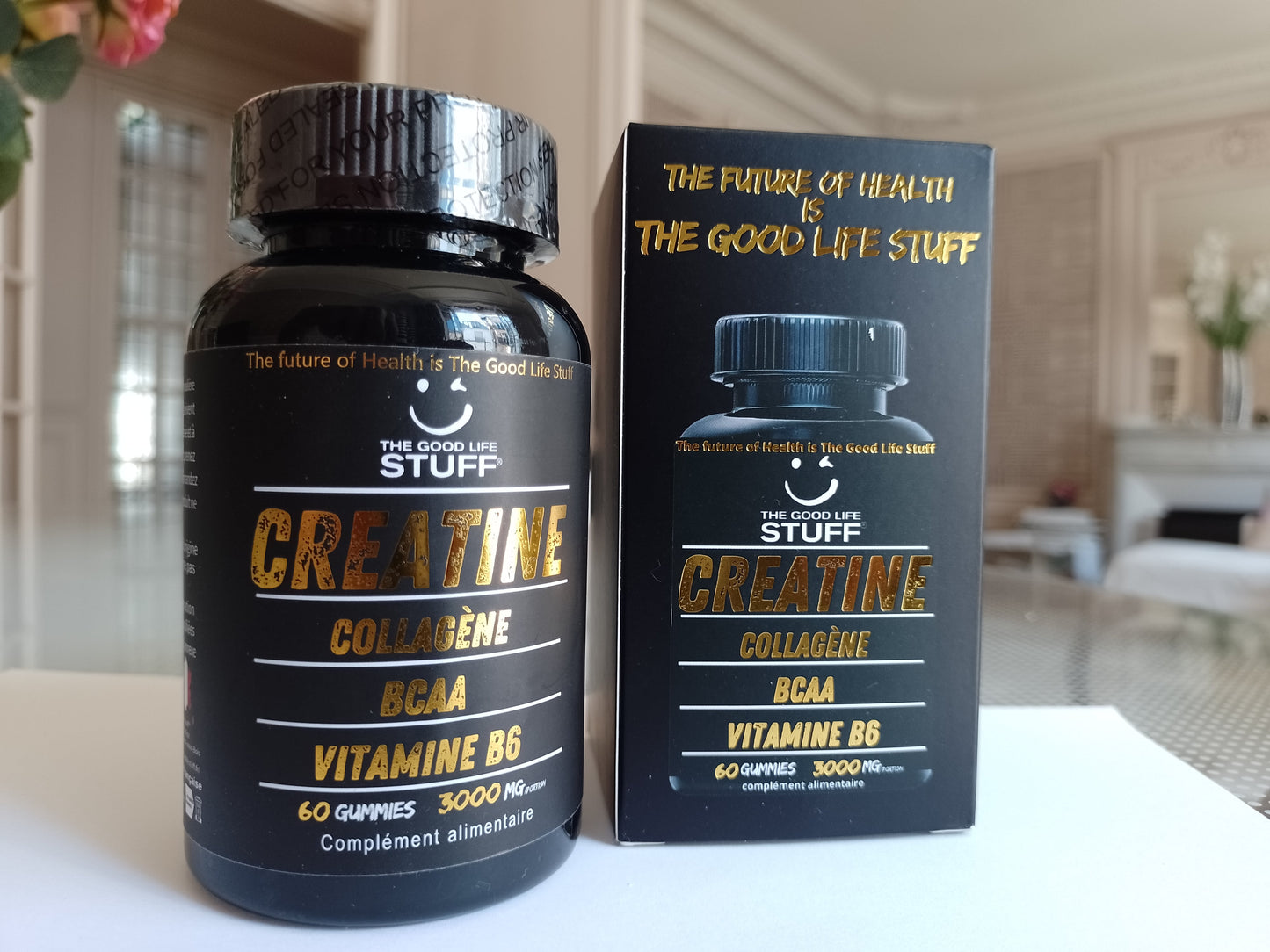 Creatine Monohydrate Gummies 3g/Collagene Marin/Musculation Pre Workout BCAA/Vitamine B6/Sport/Fitness/Vegan/Sans Gluten/Sans OGM/Sans Sucre/Gout Naturel Fraise/Femme/Homme/60 Bonbon Créatine/20 jours The Good Life Stuff