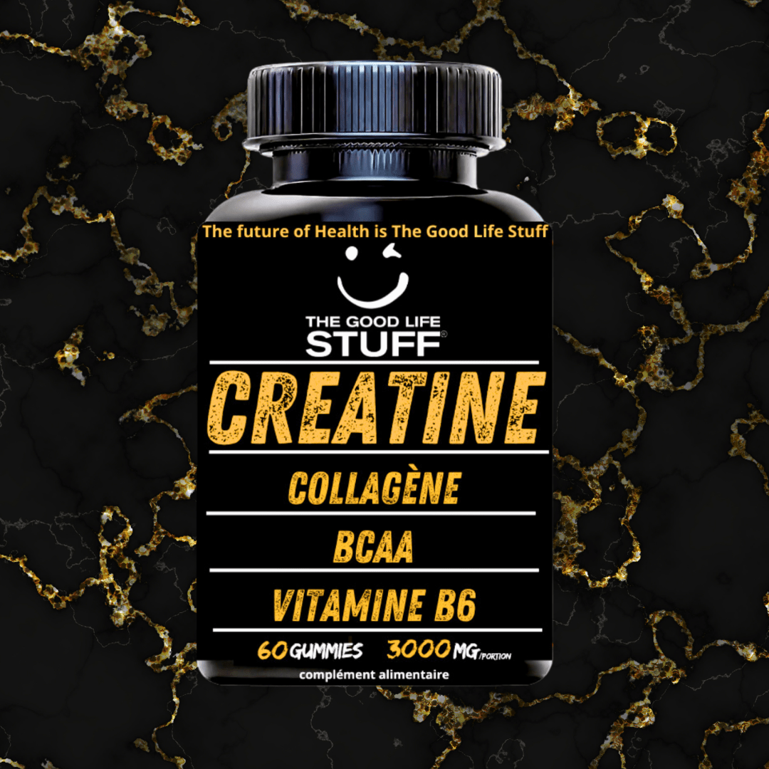 Creatine Monohydrate Gummies 3g/Collagene Marin/Musculation Pre Workout BCAA/Vitamine B6/Sport/Fitness/Vegan/Sans Gluten/Sans OGM/Sans Sucre/Gout Naturel Fraise/Femme/Homme/60 Bonbon Créatine/20 jours The Good Life Stuff