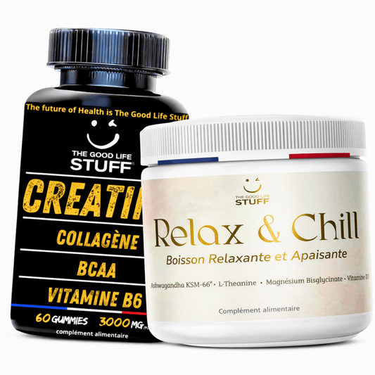 Pack Creatine Gummies et Relax & Chill - Routine Compléments Performance Musculaire + Détente et Sommeil - Créatine Monohydrate, BCAA, Collagène marin type I, Vitamines D et B6 & Adaptogènes