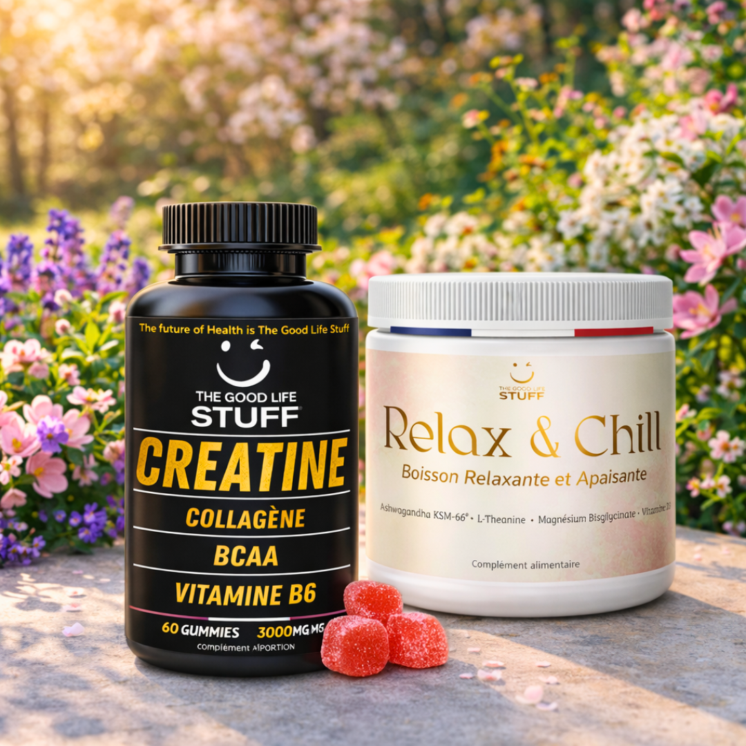 Pack Creatine Gummies et Relax & Chill - Routine Compléments Performance Musculaire + Détente et Sommeil - Créatine Monohydrate, BCAA, Collagène marin type I, Vitamines D et B6 & Adaptogènes
