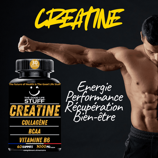 Creatine Monohydrate Gummies 3g/Supplément Creatine Musculation pour la Force, l'Énergie et la Récupération Musculaire Avec Collagene Marin, Vitamine B6 et Pre Workout BCAA/60 Bonbons Créatine 1 mois