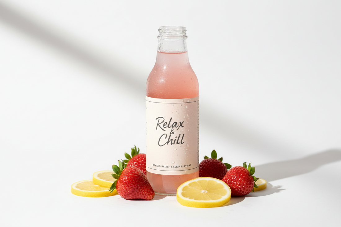 Relax & Chill Boisson Relaxation Anti-Stress/Ashwagandha KSM-66, L theanine, Magnesium Bisglycinate & Vitamine D/Baisse Cortisol & Stress, Améliore Détente et Qualité du Sommeil/Sans Cafeine ni Sucre