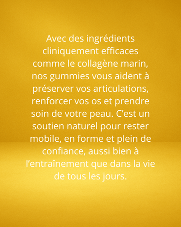Text on a yellow background about gummy benefits for joints, bones, and skin.