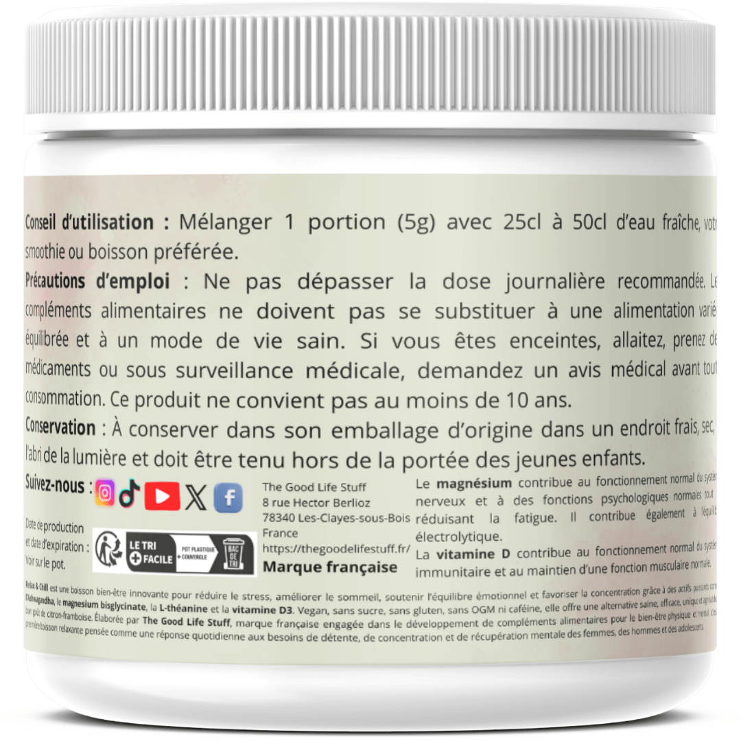 Boisson Ashwagandha LTheanine Magnesium Vitamine D3 The Good Life Stuff®