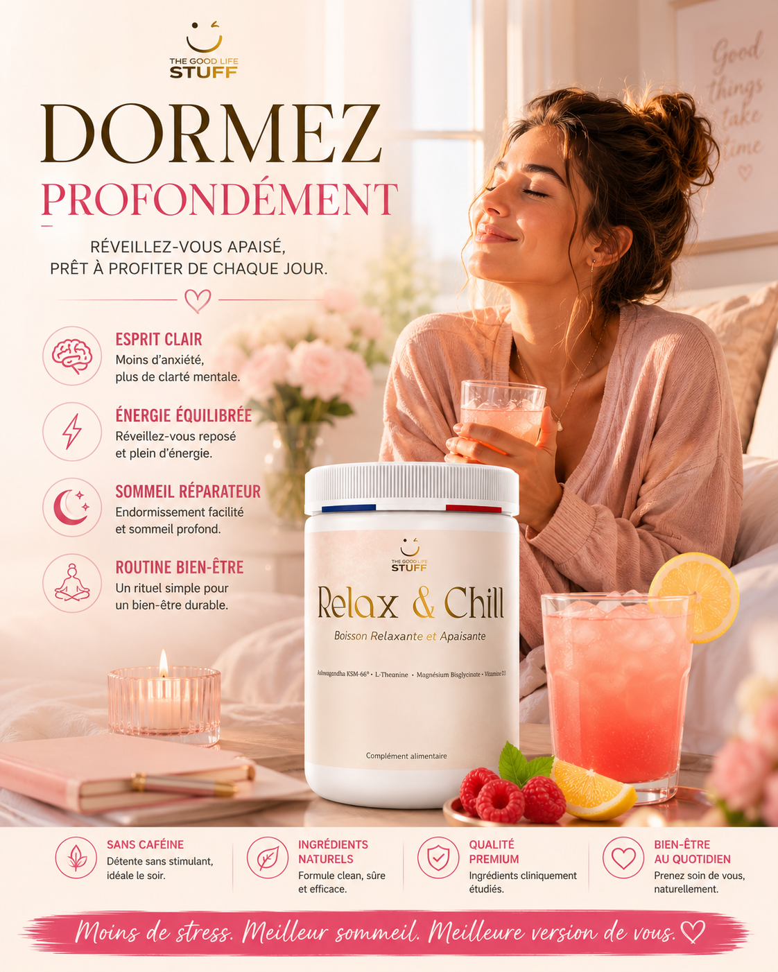 Boisson Ashwagandha LTheanine Magnesium Vitamine D3