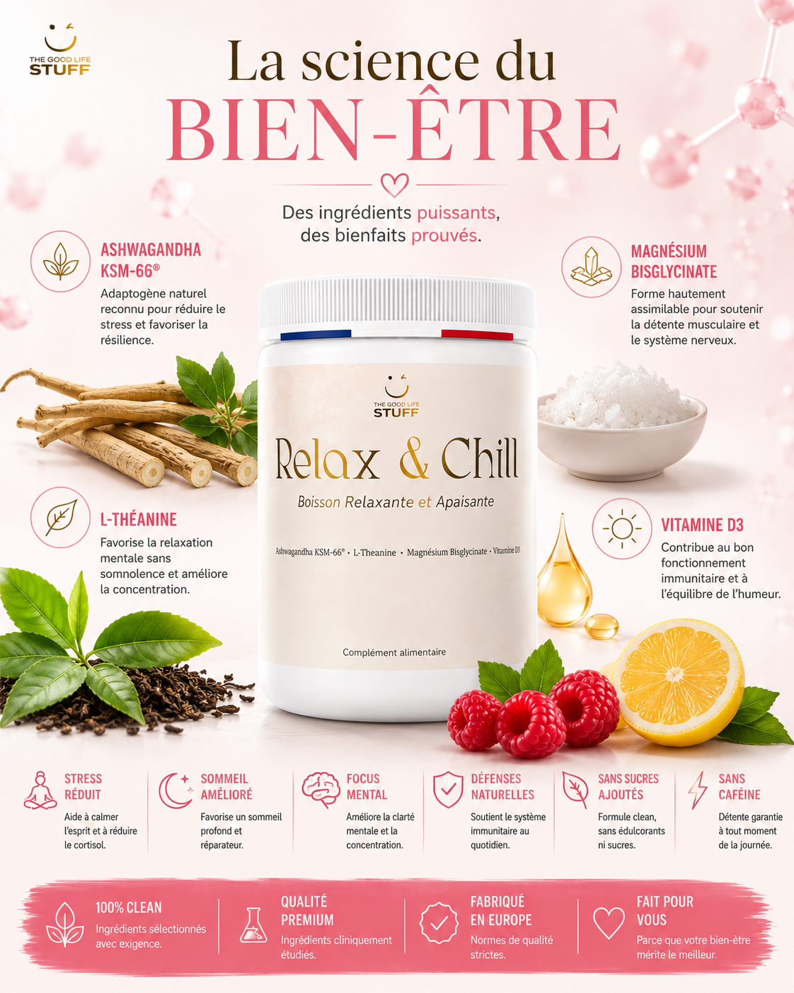 Boisson Ashwagandha LTheanine Magnesium Vitamine D3