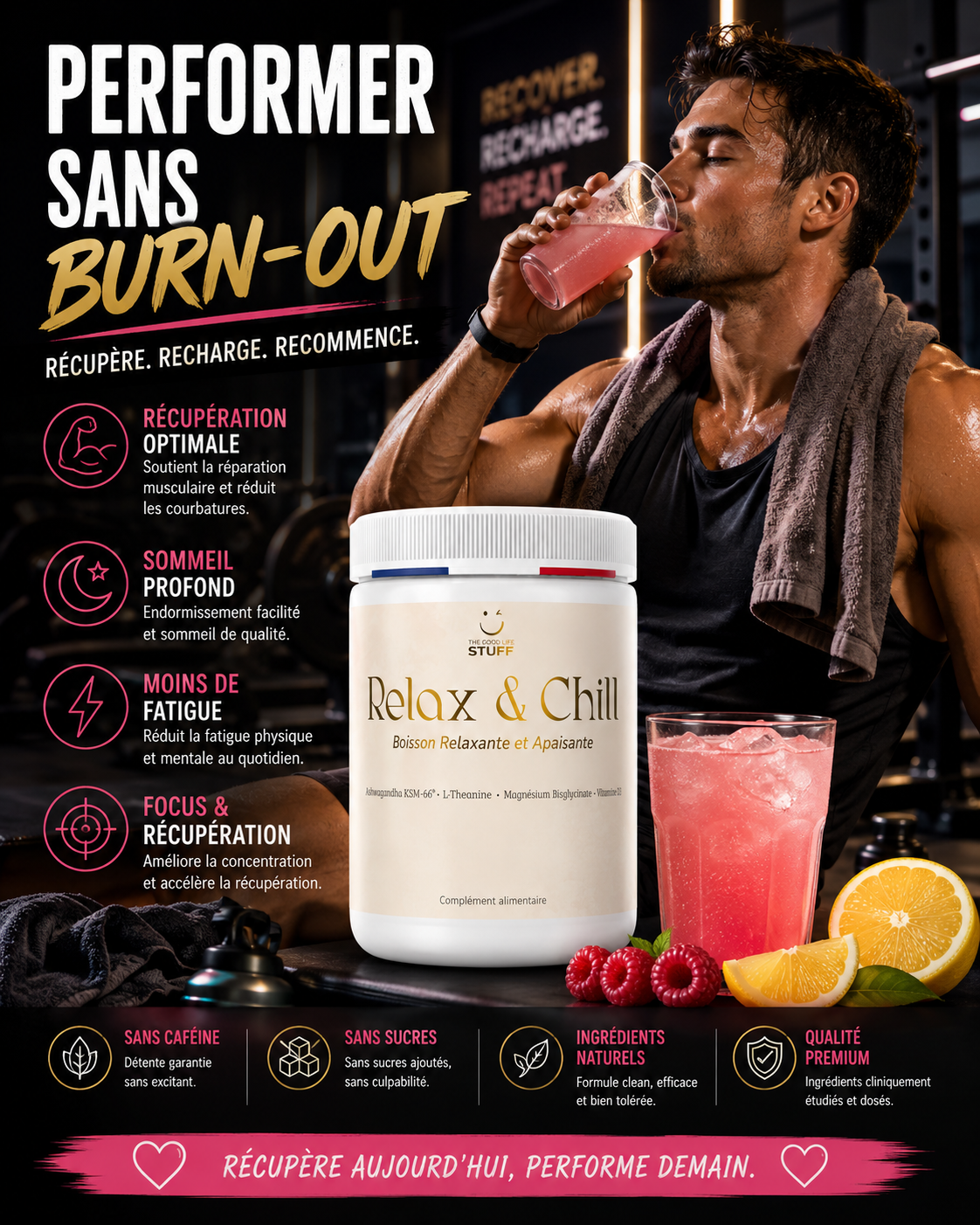 Boisson Ashwagandha LTheanine Magnesium Vitamine D3