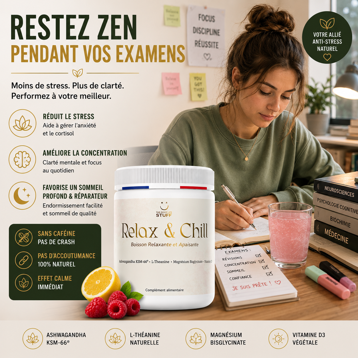 Boisson Ashwagandha LTheanine Magnesium Vitamine D3