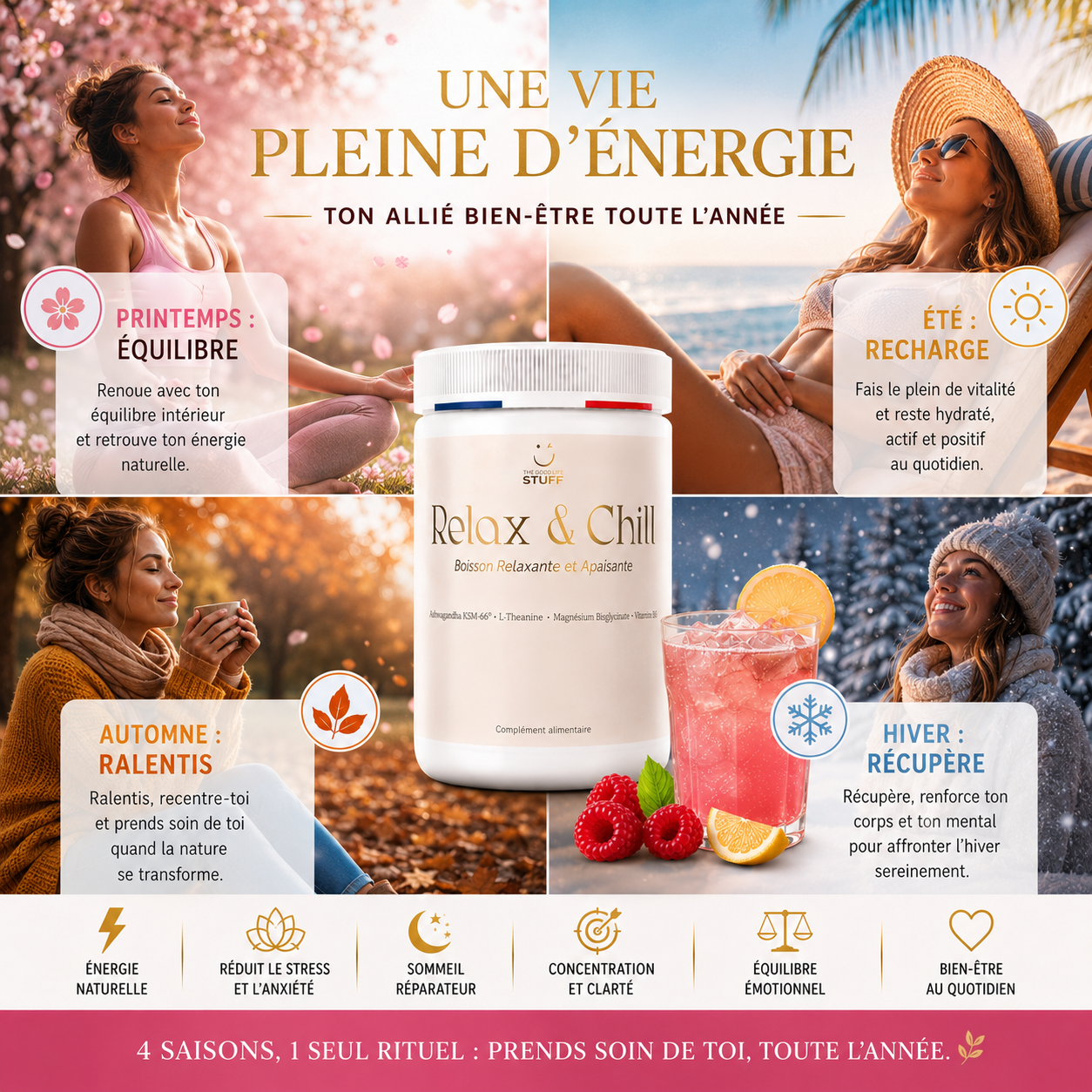 Boisson Ashwagandha LTheanine Magnesium Vitamine D3