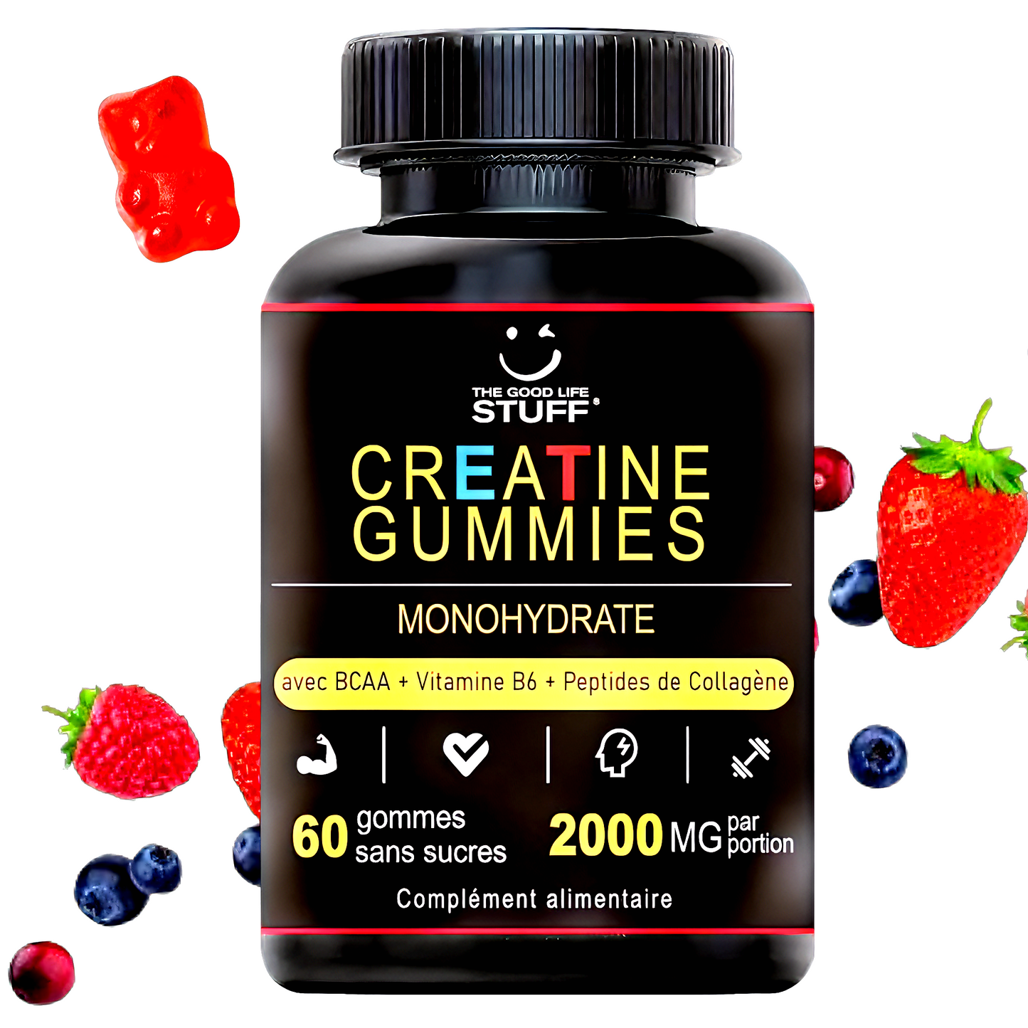 ✨💪Creatine Monohydrate Gummies BCAA Collagen Vitamin / Women Men / Vegan / Sugar-free / Gluten-free / Non-GMO⚡️🍬/  The Good Life Stuff buy it on Amazon