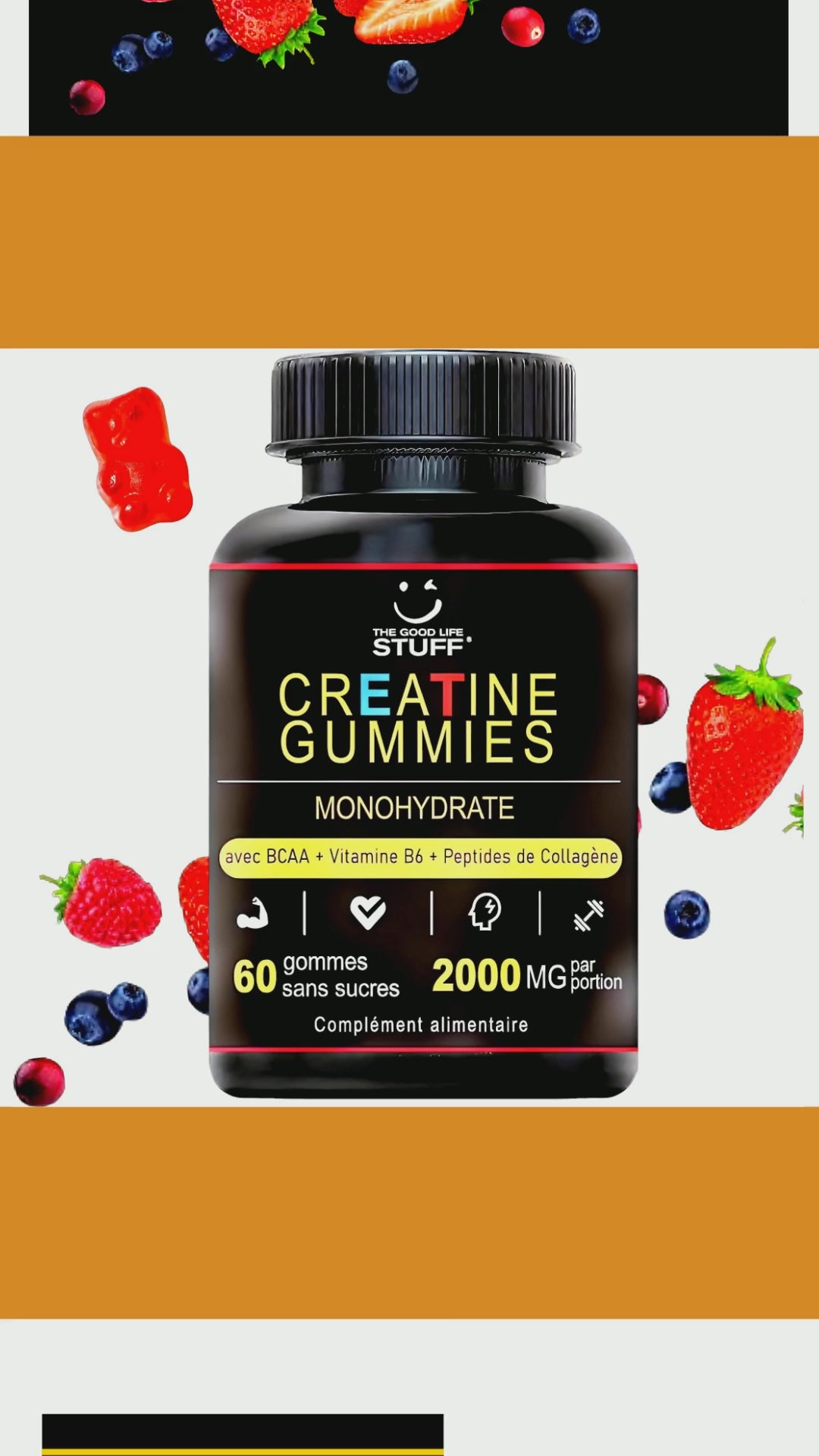 ✨💪Creatine Monohydrate Gummies BCAA Collagen Vitamin / Women Men / Vegan / Sugar-free / Gluten-free / Non-GMO⚡️🍬/  The Good Life Stuff buy it on Amazon