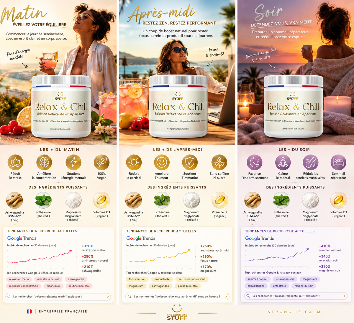 Boisson AntiStress Naturelle Ashwagandha LTheanine Magnesium VitaminD3 The Good Life Stuff®